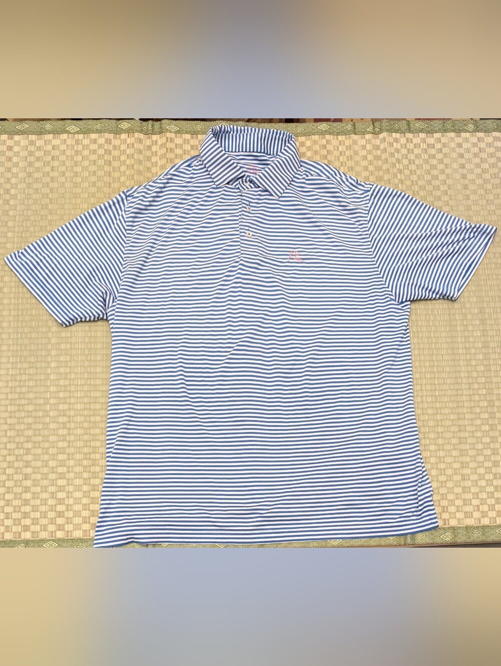Rhoback Golf Polo Blue White Stripe Men's Size Large Made in Korea